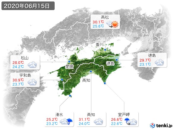 四国地方(2020年06月15日の天気