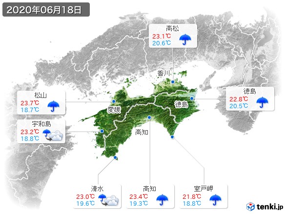 四国地方(2020年06月18日の天気