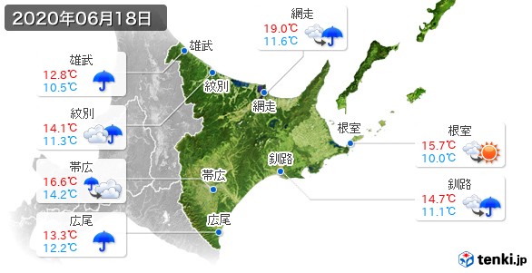 道東(2020年06月18日の天気