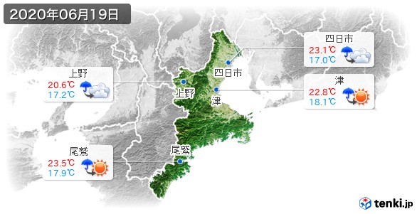 三重県(2020年06月19日の天気