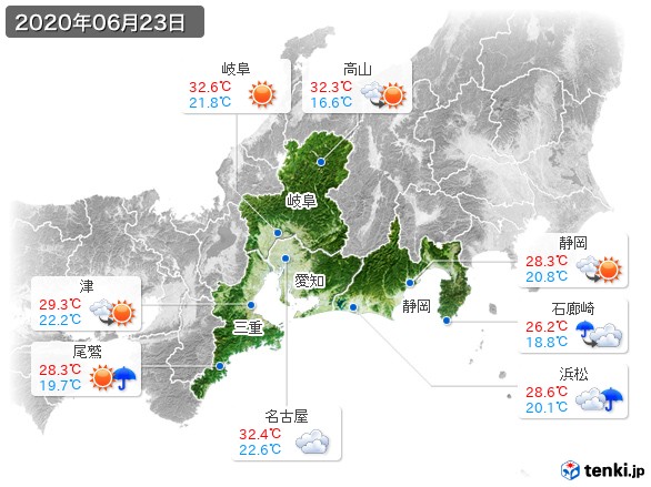 東海地方(2020年06月23日の天気