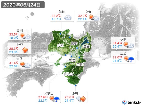 近畿地方(2020年06月24日の天気