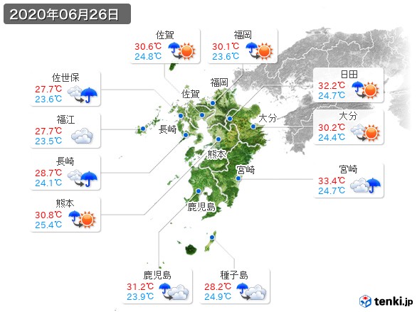 九州地方(2020年06月26日の天気