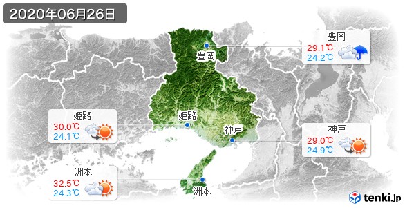 兵庫県(2020年06月26日の天気