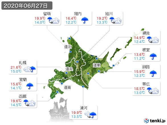 北海道地方(2020年06月27日の天気