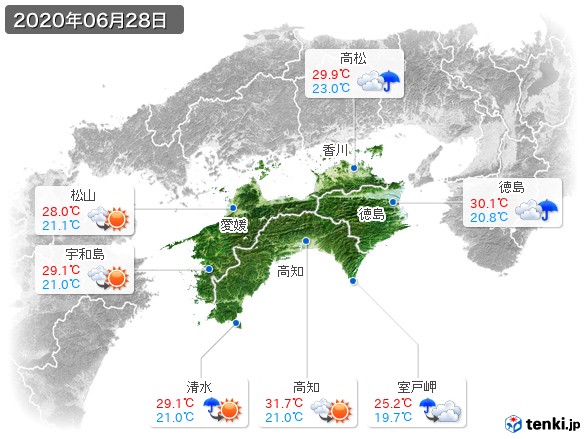 四国地方(2020年06月28日の天気