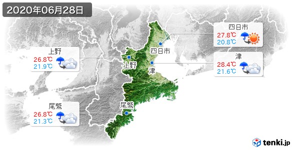 三重県(2020年06月28日の天気