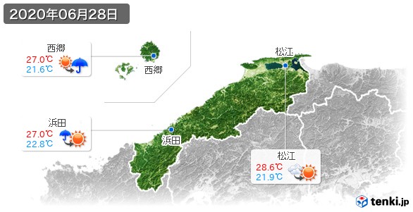 島根県(2020年06月28日の天気