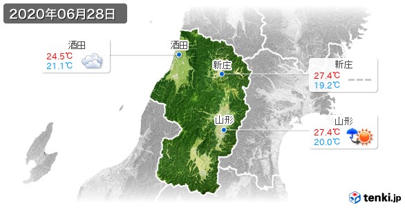 山形県(2020年06月28日の天気