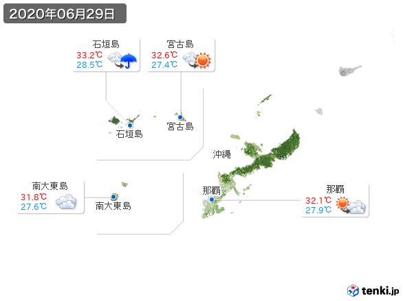 沖縄地方(2020年06月29日の天気