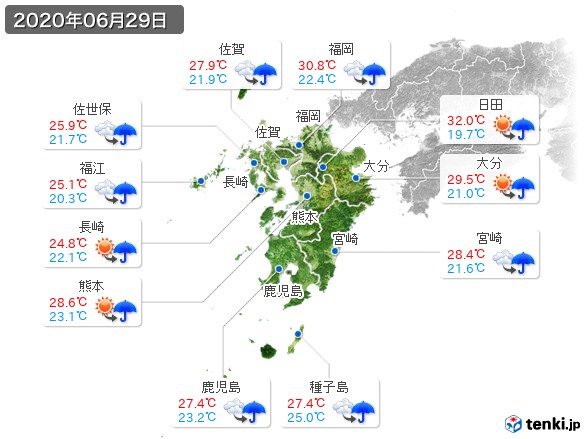 九州地方(2020年06月29日の天気
