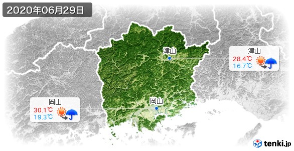岡山県(2020年06月29日の天気