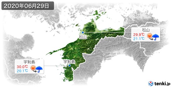 愛媛県(2020年06月29日の天気