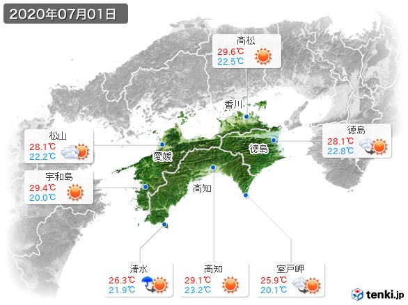 四国地方(2020年07月01日の天気