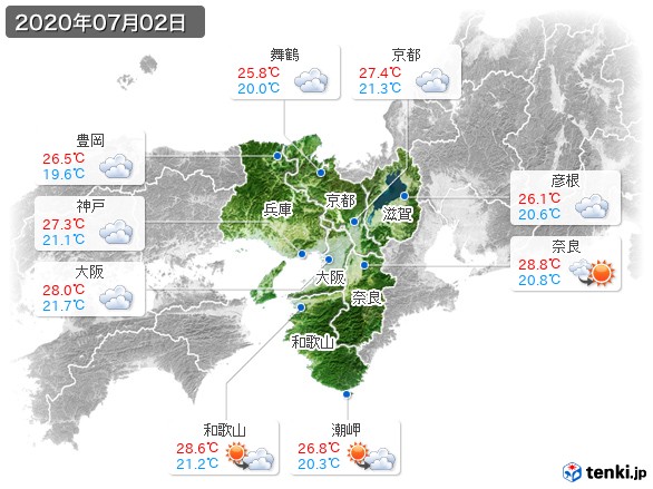 近畿地方(2020年07月02日の天気
