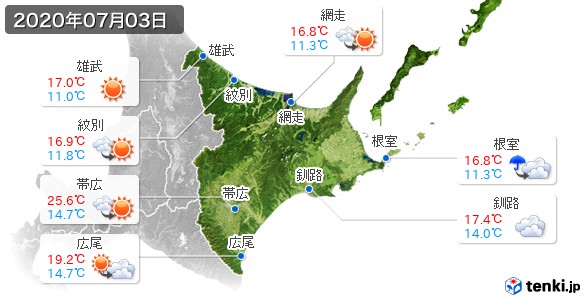 道東(2020年07月03日の天気