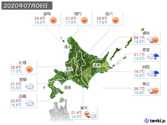 北海道地方(2020年07月06日の天気