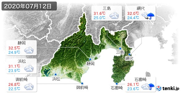 静岡県(2020年07月12日の天気