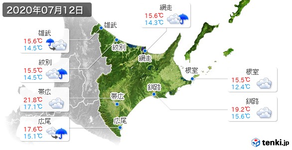 道東(2020年07月12日の天気