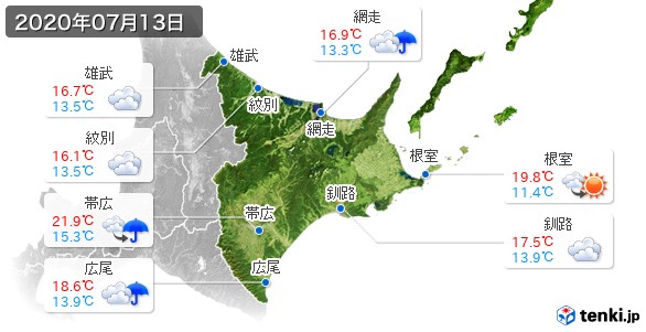 道東(2020年07月13日の天気