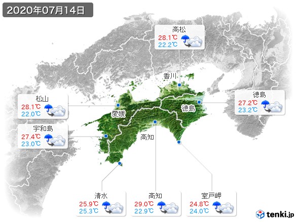 四国地方(2020年07月14日の天気