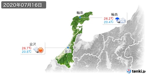 石川県(2020年07月16日の天気
