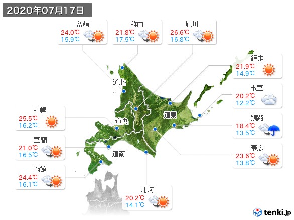 北海道地方(2020年07月17日の天気