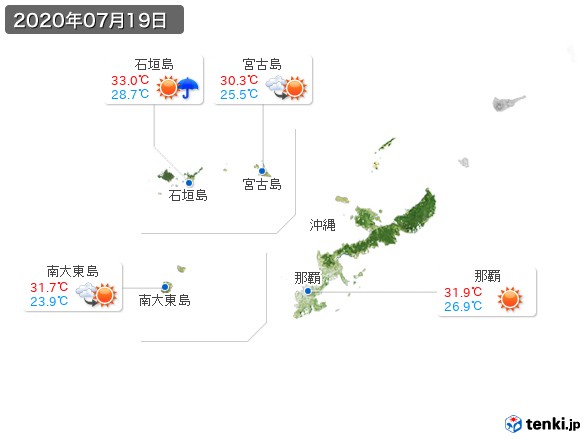 沖縄地方(2020年07月19日の天気