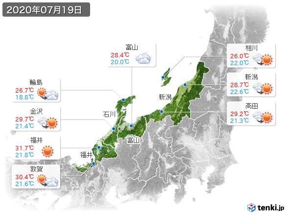 北陸地方(2020年07月19日の天気