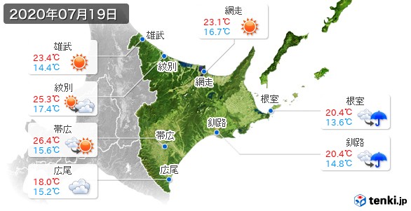 道東(2020年07月19日の天気