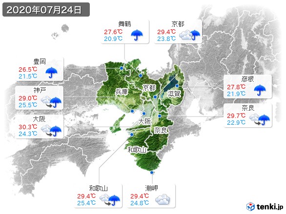 近畿地方(2020年07月24日の天気