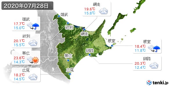 道東(2020年07月28日の天気