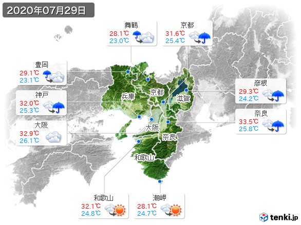近畿地方(2020年07月29日の天気
