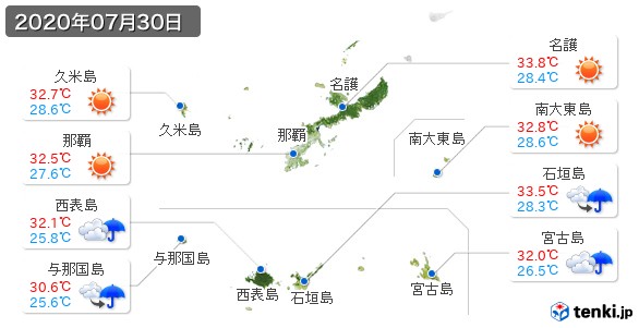 沖縄県(2020年07月30日の天気