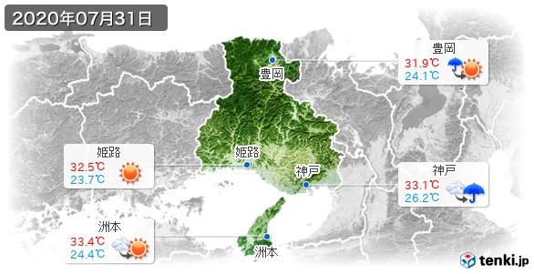 兵庫県(2020年07月31日の天気