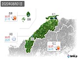 2020年08月01日の島根県の実況天気