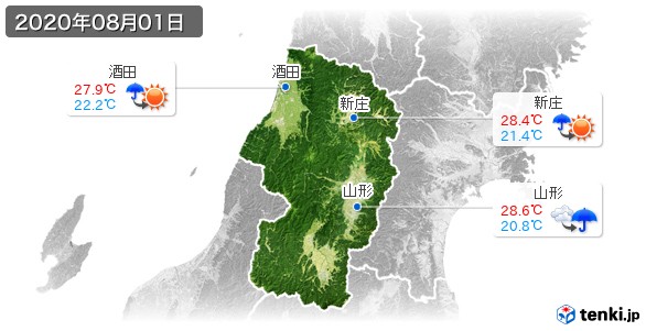 山形県(2020年08月01日の天気