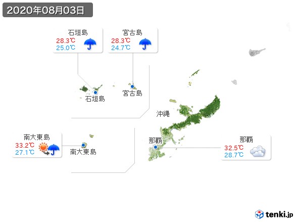 沖縄地方(2020年08月03日の天気