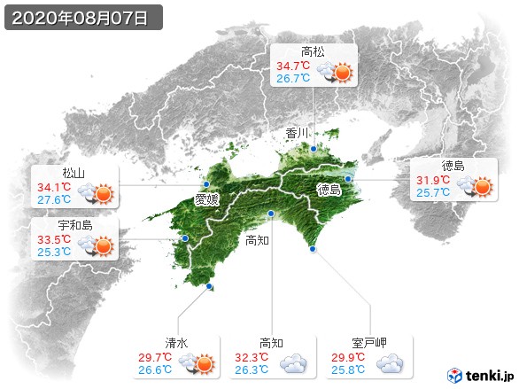 四国地方(2020年08月07日の天気