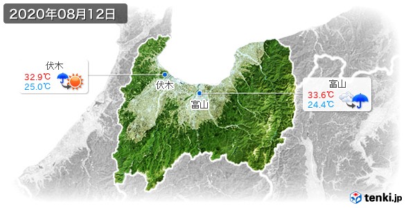 富山県(2020年08月12日の天気
