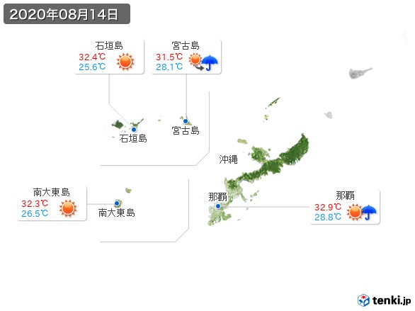 沖縄地方(2020年08月14日の天気