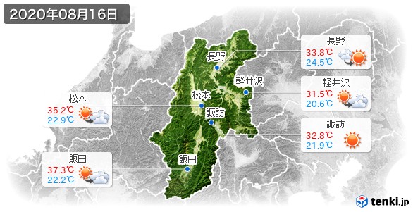 長野県(2020年08月16日の天気