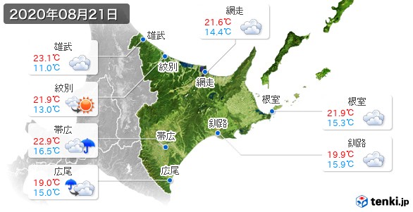 道東(2020年08月21日の天気