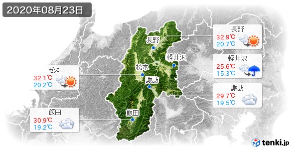長野県(2020年08月23日の天気
