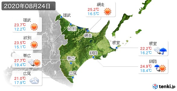 道東(2020年08月24日の天気