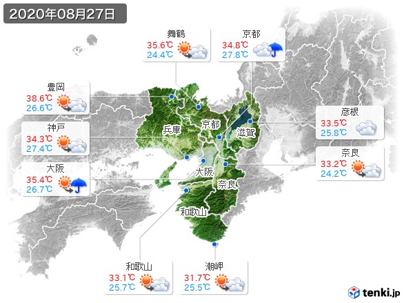 近畿地方(2020年08月27日の天気