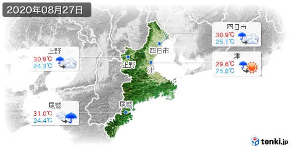 三重県(2020年08月27日の天気