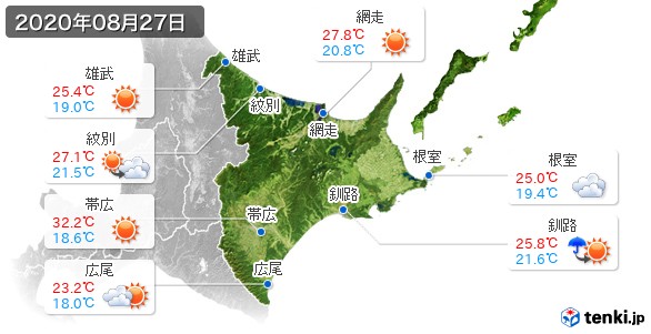 道東(2020年08月27日の天気