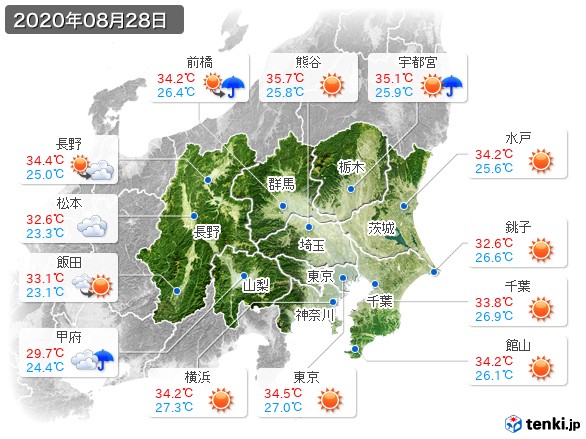 関東・甲信地方(2020年08月28日の天気