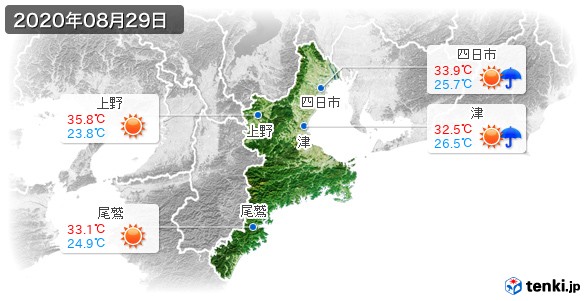 三重県(2020年08月29日の天気